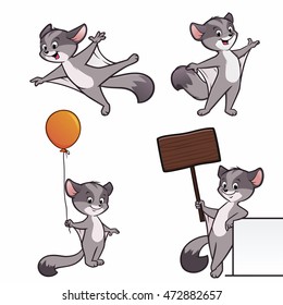 A set of cartoon sugar glider illustration