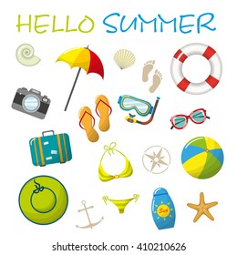Set of cartoon summer accessories