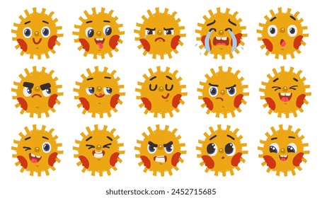 Set of cartoon suns showing different emotions