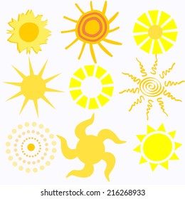 Set of Cartoon Suns. Vector Illustration
