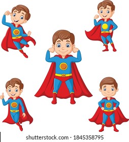 Set of cartoon superhero boy