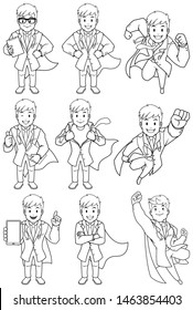 Set with cartoon superhero medical doctor in different poses.