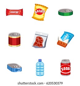 Set of cartoon survival game items: food