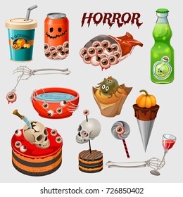 Set cartoon sweet food for halloween. Isolated vector illustration.