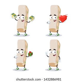 set of cartoon sweet nougat with nuts character mascot on white background