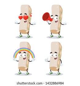 set of cartoon sweet nougat with nuts character mascot on white background