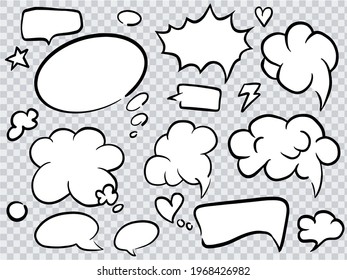 Set of Cartoon talk bubble. Speech clouds hand drawn art. Vector illustration