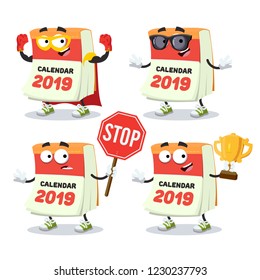 set of cartoon tear-off calendar for 2019 year character mascot on white background