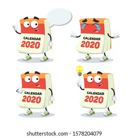 set of cartoon tear-off calendar for 2020 year character mascot on white background
