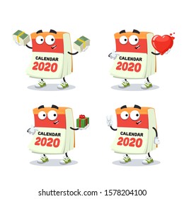 set of cartoon tear-off calendar for 2020 year character mascot on white background