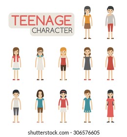 Set of cartoon teenagers characters , eps10 vector format