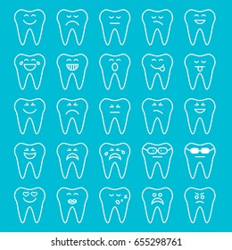 Set of cartoon teeth emotion icons. Dental vector smiles