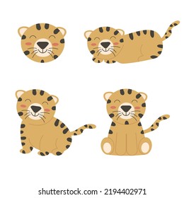 Set of cartoon tigers boho. Vector illustration