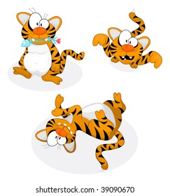 Set of cartoon tigers isolated on white