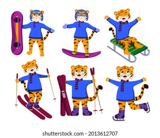 set of cartoon tigers, vector isolated on a white background.