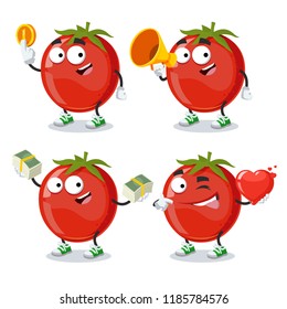 set of cartoon tomato character mascot on white background