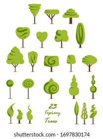 Set of cartoon topiary trees. Simple vector tree