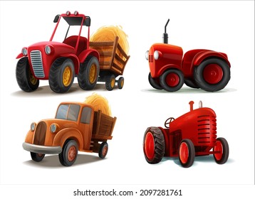 set of cartoon tractors for farm illustration