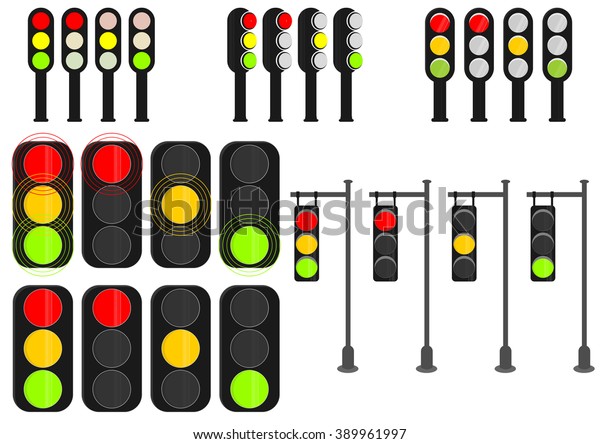 Set Cartoon Traffic Lights On White Stock Vector (Royalty Free) 389961997