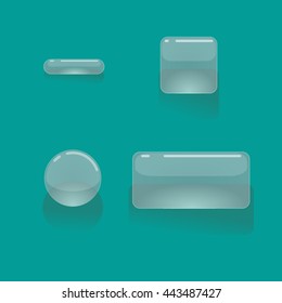 Set of cartoon transparent, glossy, glass buttons, vector gui assets collection for game design. isolated vector elements. Gui elements. Menu set for mobile games.Various forms of buttons