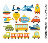 Set of cartoon transport. Transportation theme. Vector illustration