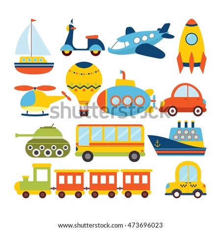 Set of cartoon transport. Transportation theme. Vector illustration