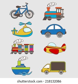 set of cartoon transportation element set