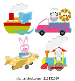 set of cartoon transportation element set