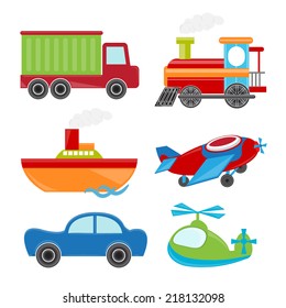 set of cartoon transportation element set