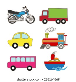 set of cartoon transportation element set