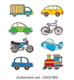 set of cartoon transportation element set