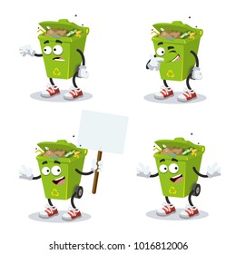 set of cartoon trash can mascot on white background