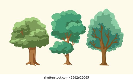 A set of cartoon tree illustration