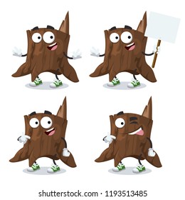 set of cartoon tree stump character mascot on white background