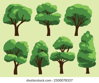A set of cartoon tree vector illustration
