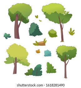 Set of cartoon trees and bushes