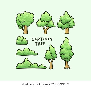 Set of cartoon trees doodle illustrations