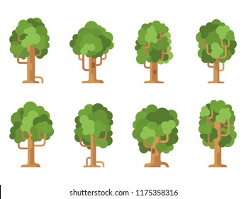 Set of cartoon trees. Flat design vector illustration