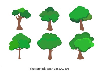 set of cartoon trees isolated on a white.