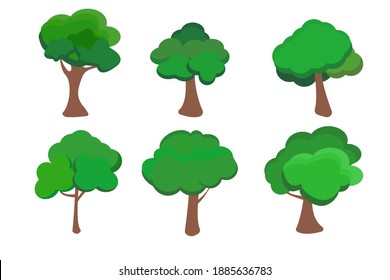 set of cartoon trees isolated on a white.