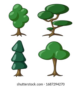 set of cartoon trees for landscapes and design
