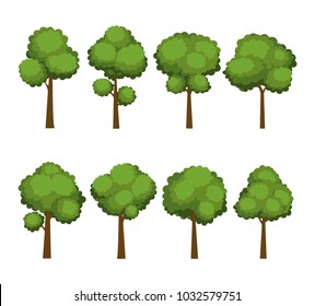 Set of cartoon trees on white background. Vector illustration collection