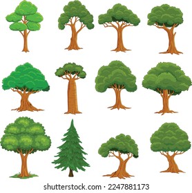 Set of cartoon trees on white background