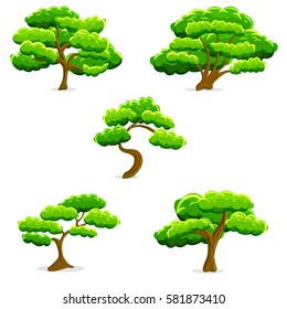 A set of cartoon trees. Suitable for any cartoon art project, mobile application or game design