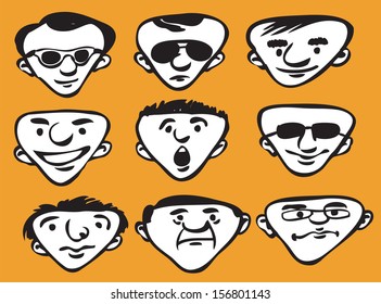 Set of cartoon triangular faces