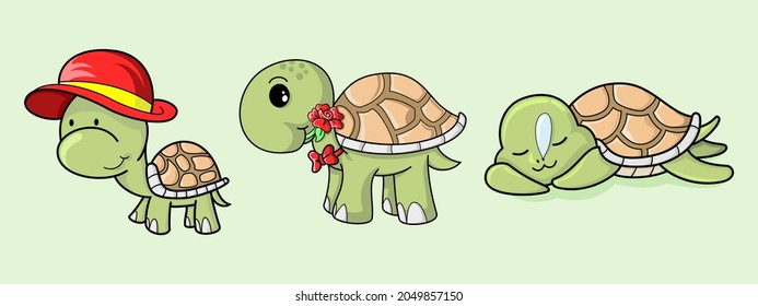 Set cartoon turtle, Funny turtle vector.
