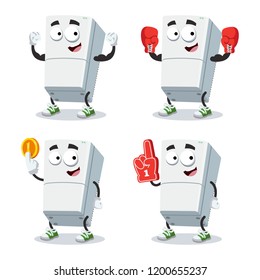 set of cartoon two compartment refrigerator character mascot on white background