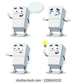 set of cartoon two compartment refrigerator character mascot on white background