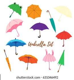 Set with cartoon umbrellas.