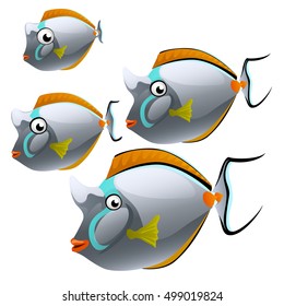 Set of cartoon Unicornfish isolated on a white background. Vector illustration.
